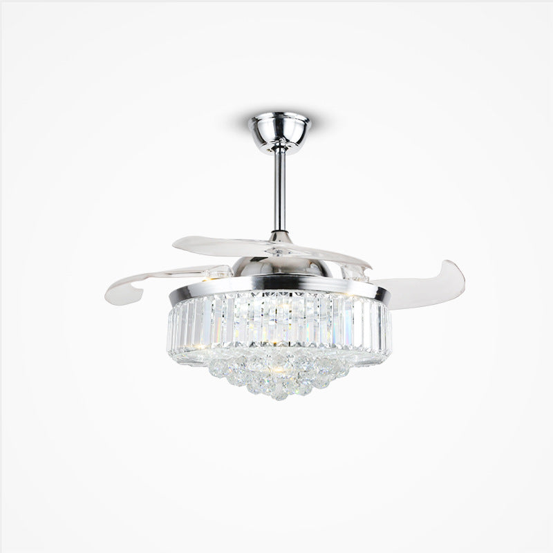 Crystal Ceiling Fan Light European Invisible LED Fan Chandelier All Copper Living Room Bedroom Dining Room Luxury Lamp