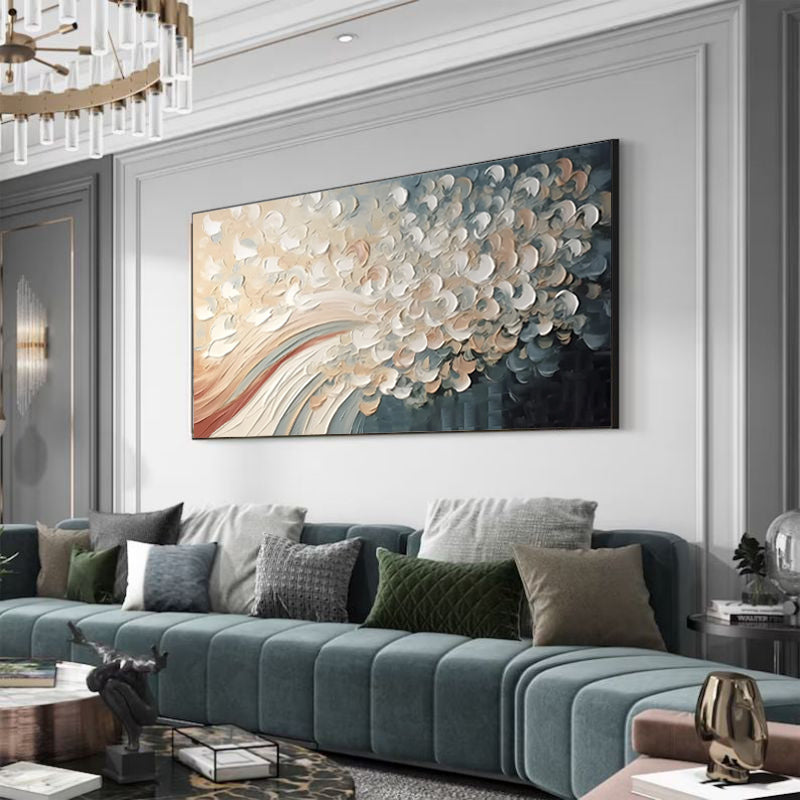 Hand Painted White Cherry Blossom Tree Oil Painting on Canvas Modern Palette Knife Wall Art for Home Decor