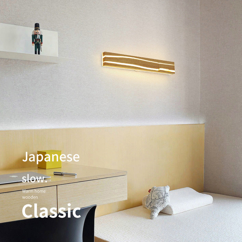 Solid Wood LED Wall Light Modern Bedroom Bedside Lamp Warm Decorative Lighting