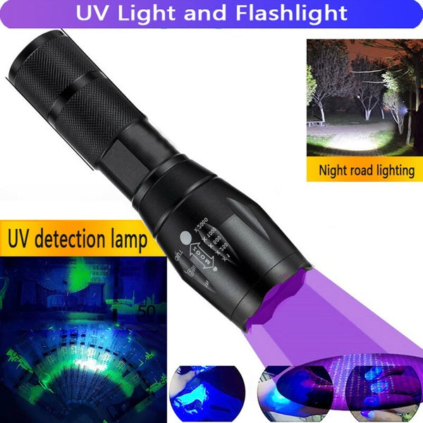 2-in-1 UV & White LED Flashlight – Adjustable Focus Inspection Torch (2-Pack)