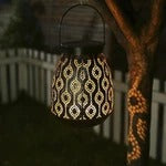 Solar Waterproof Iron Hanging Lantern Hollow Design Outdoor Garden Light Decorative LED Lamp