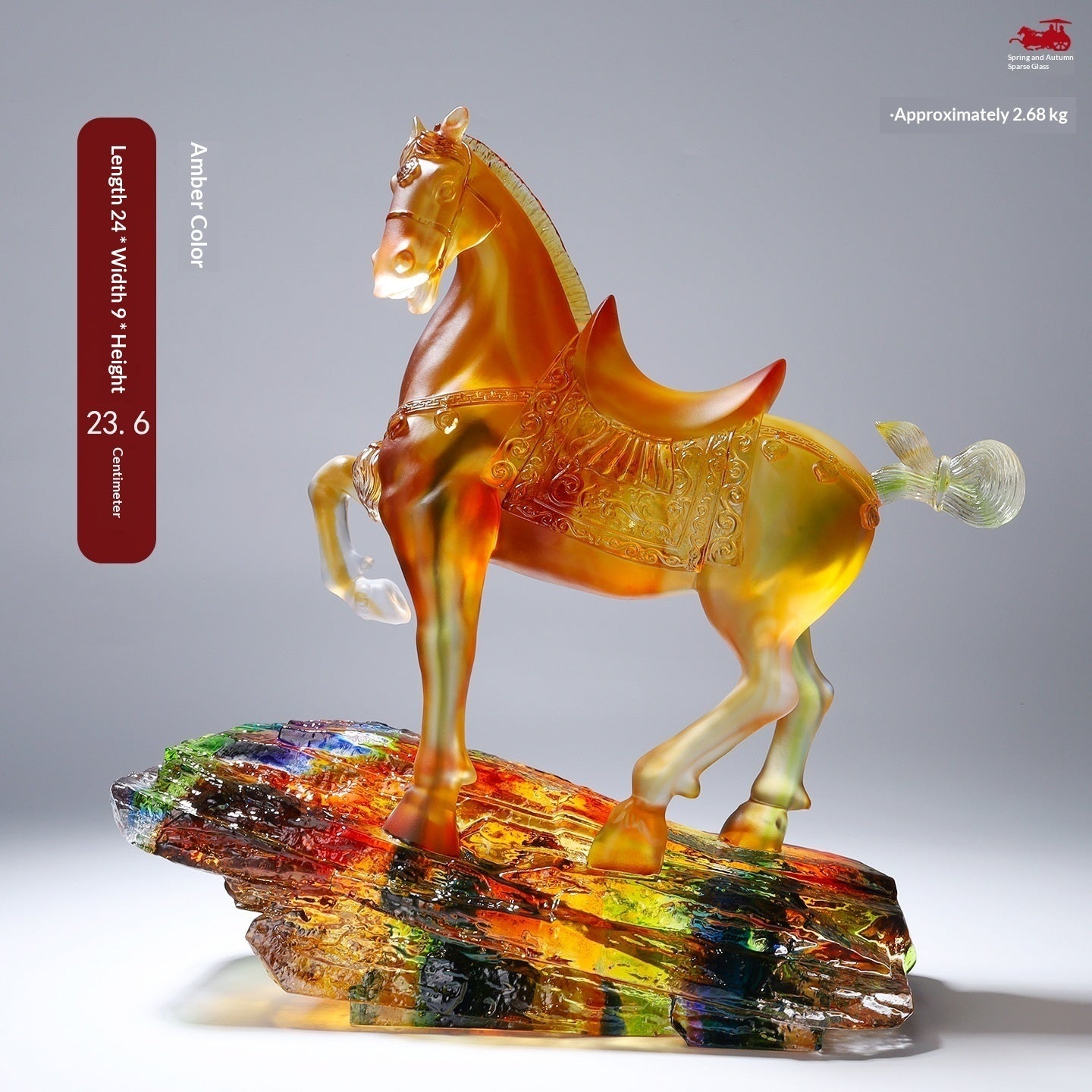 Lustrous Glazed Imperial Horse Figurine Red Flower Hawk Motif Decorative Ceramic Statue Home Decor