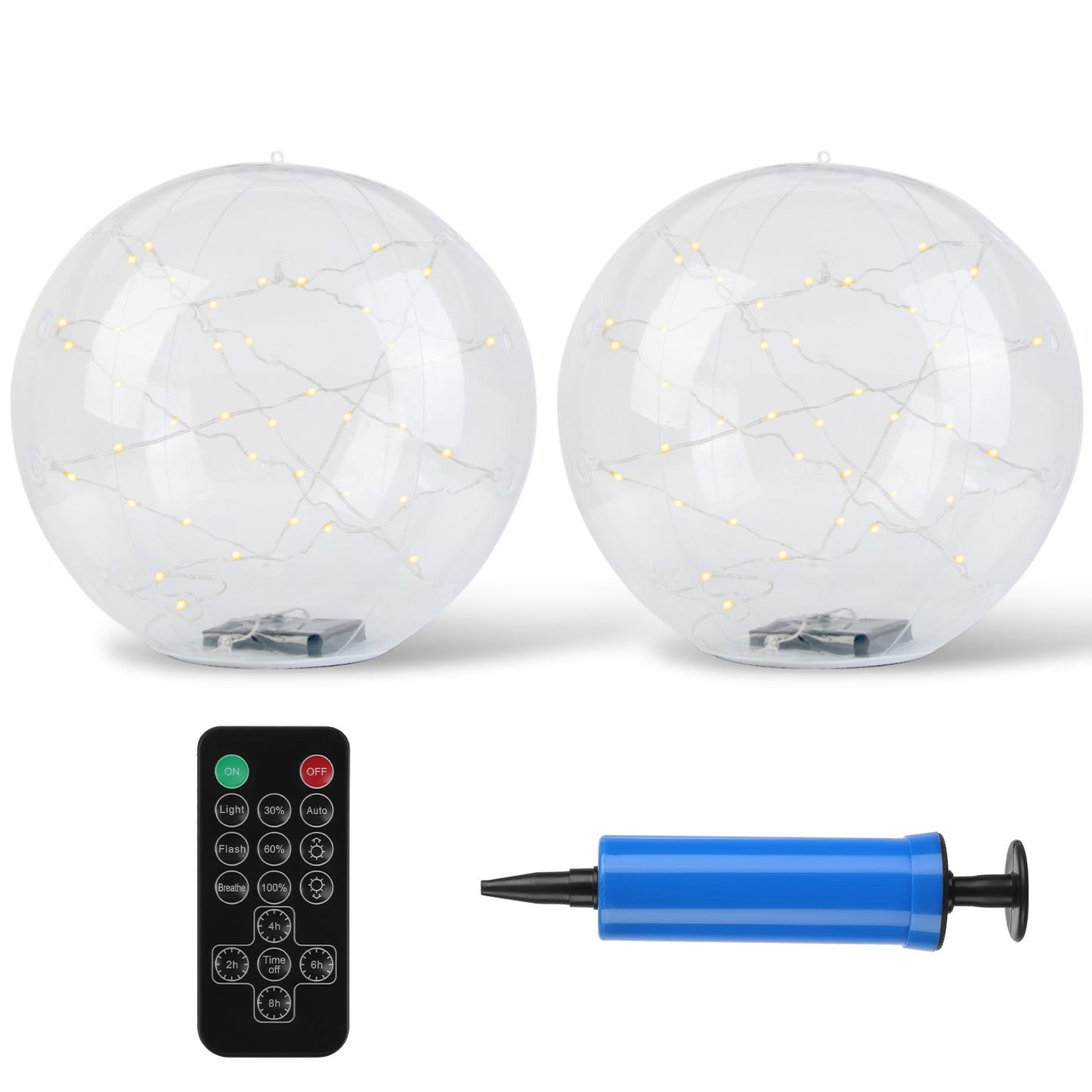 2Pcs 14in Solar Floating Pool Lights IP68 Waterproof Inflatable Pool Balls with Remote Control & Timer
