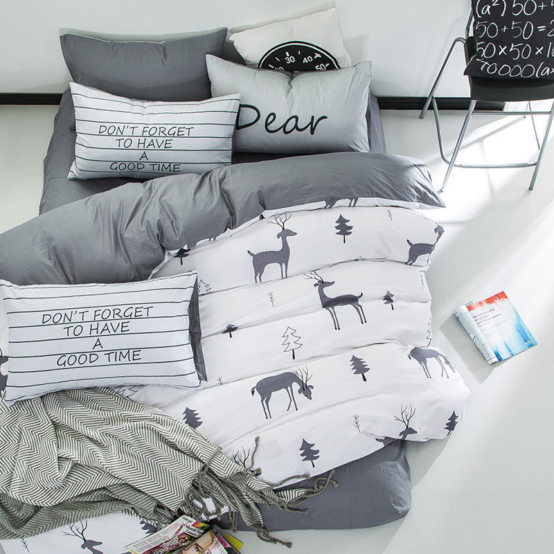 Pure Cotton 4 Piece Bed Linen Set Single Duvet Cover Soft Breathable Bedding Set for Home Use