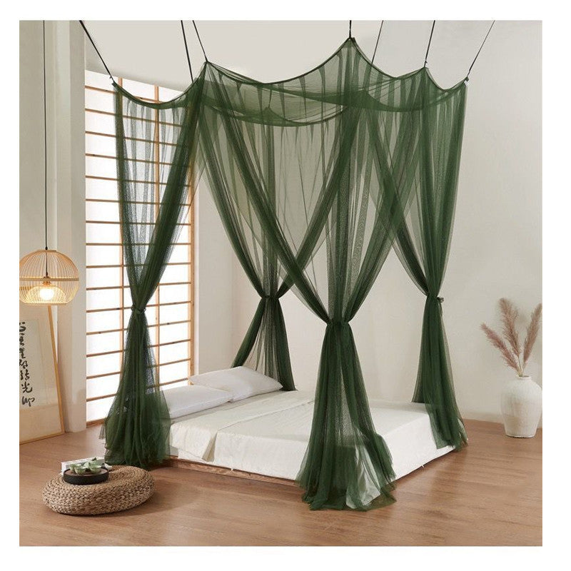 Household Mosquito Net Single Double Bed Free Installation Encrypted Mesh Dormitory Bed Net Dark Green