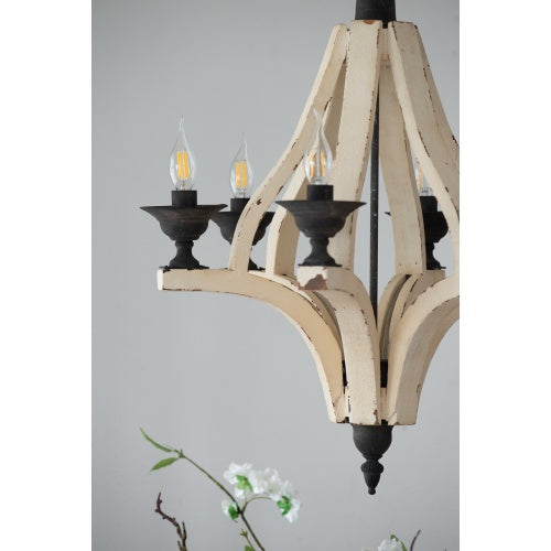 6-Light Wood Chandelier with Adjustable Chain – Kitchen & Dining Hall Lighting