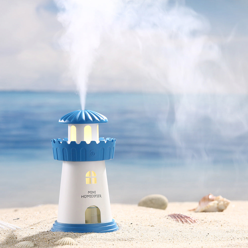 Home Lighthouse Humidifier Ultrasonic Aroma Diffuser Decorative LED Air Moisturizer for Bedroom and Living Room