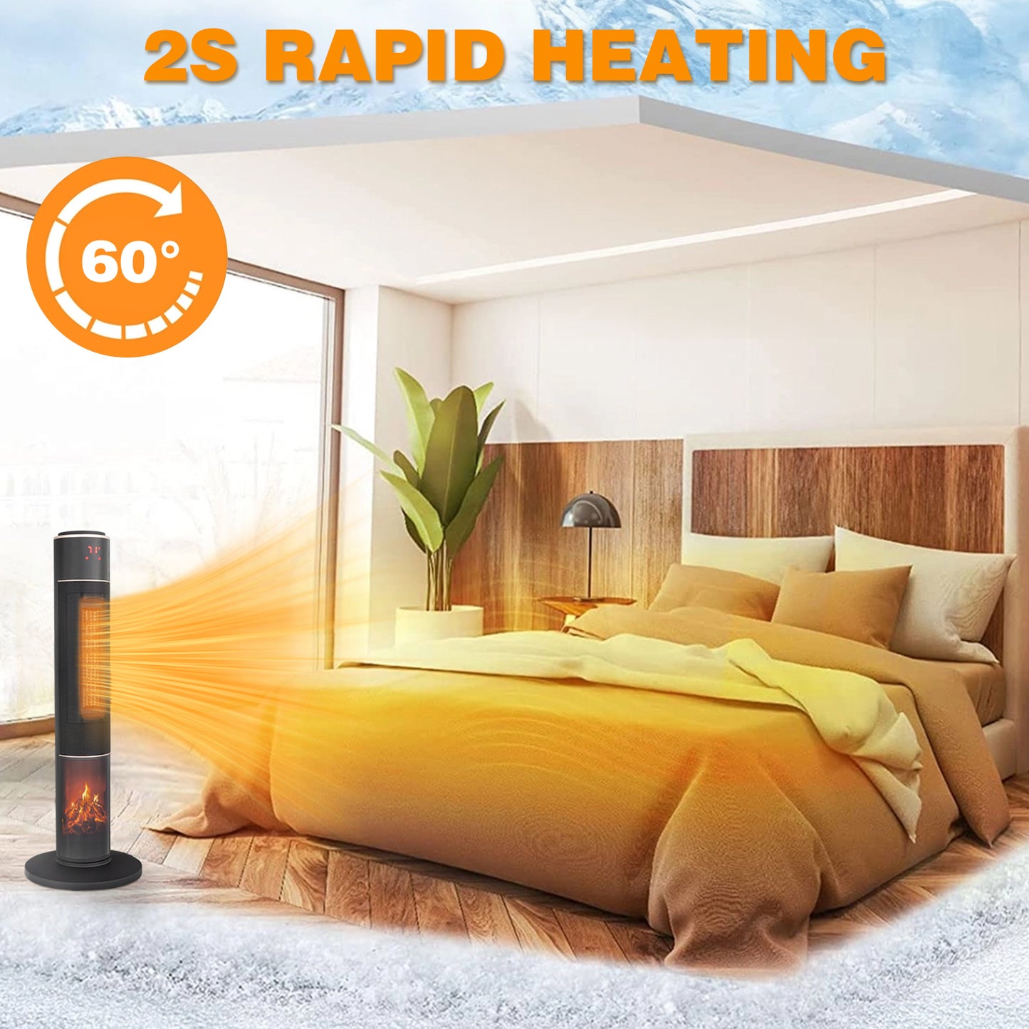 33-Inch Tower Space Heater 1500W Electric Heater with 3D Flame Thermostat Oscillation Timer & Remote for Indoor Home Office