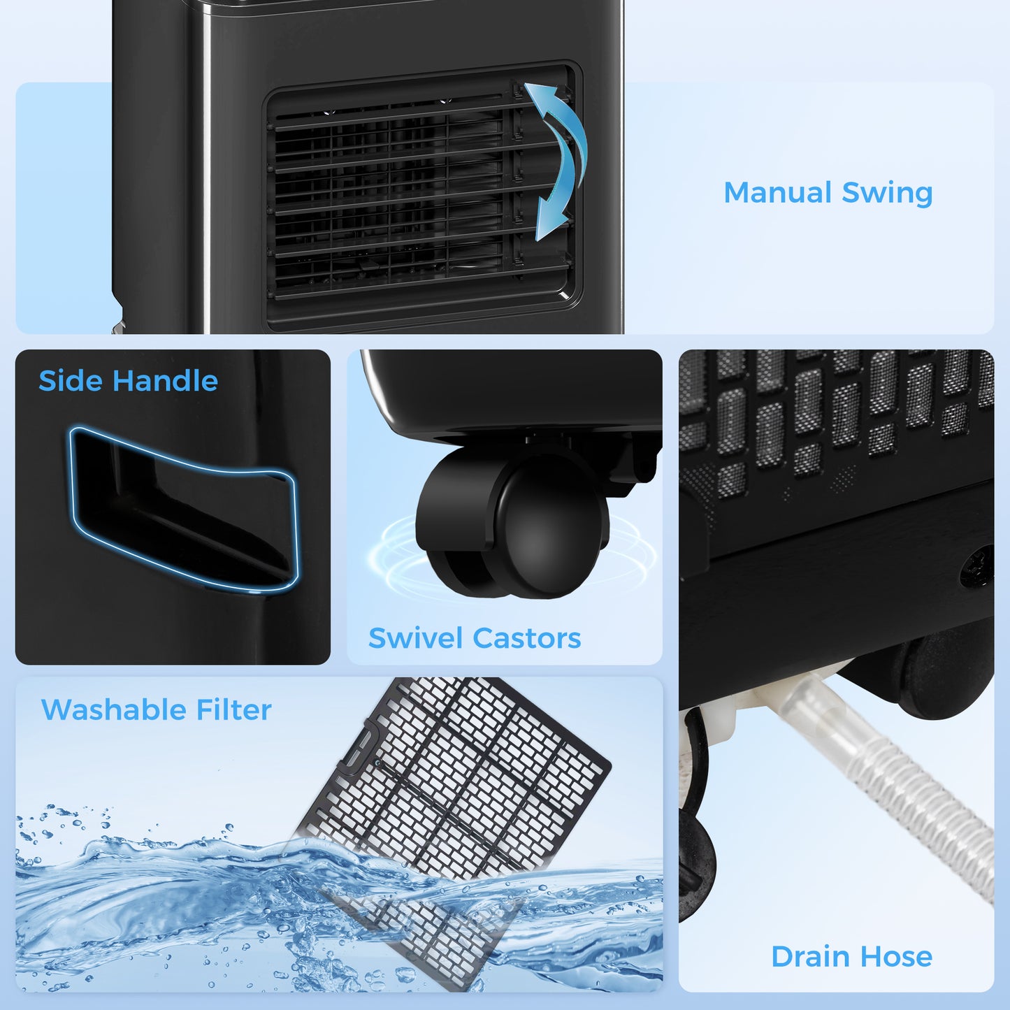 10,000 BTU Portable Air Conditioner for 440 Sq Ft Room with Dehumidifier Fan 24H Timer Window Kit Black