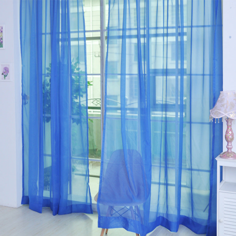 Solid Color Glass Mesh Curtains Transparent Ready Made Punch Free Lightweight Window Sheer Drapes