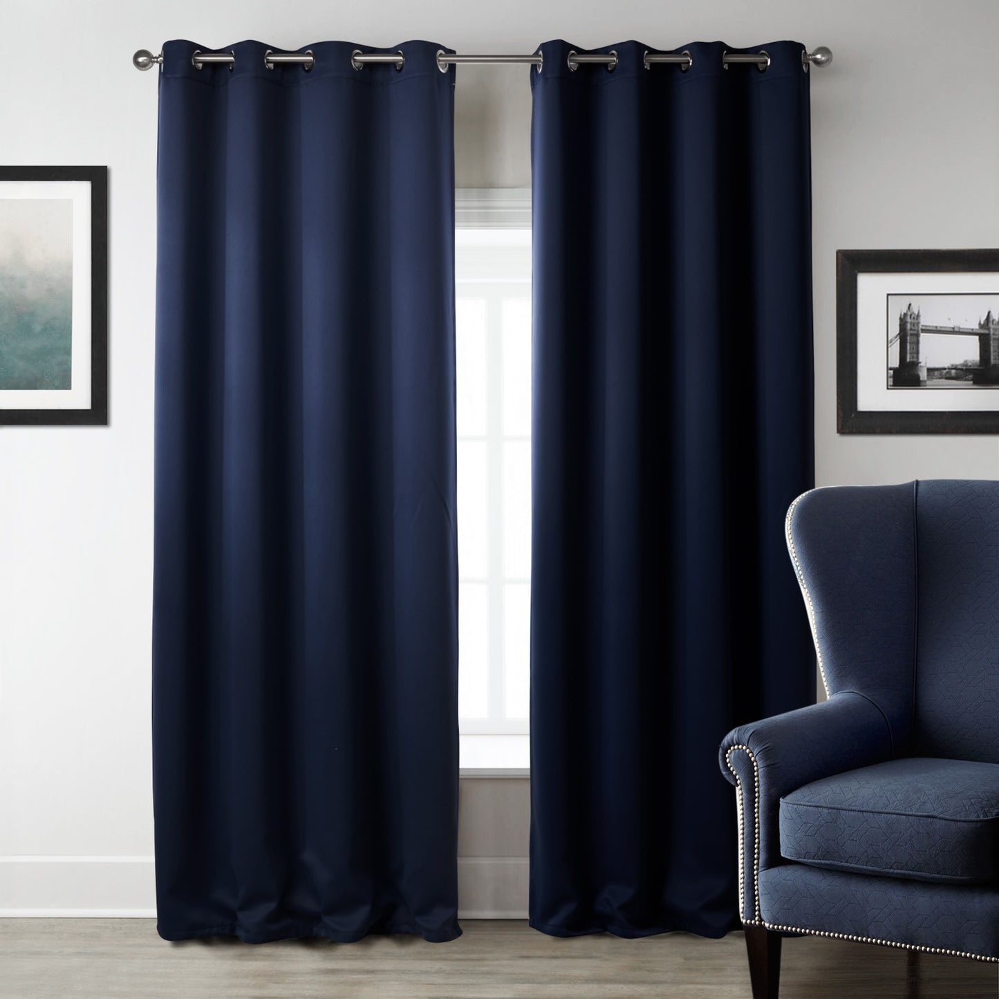 Dark Blue Bedroom Blackout Fabric Printed Curtains Modern Window Drapes for Privacy