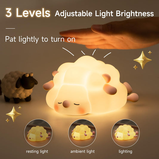 Cute Silicone Sheep Night Light Cartoon LED Bedroom Lamp Rechargeable Dimming Timer Kids Room Decor