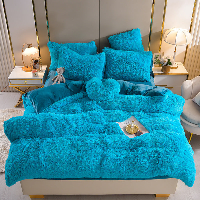 Plush Thickened Warm Mink Fur Four Piece Bedding Set Soft Winter Duvet Cover Bed Sheet Pillowcase Set