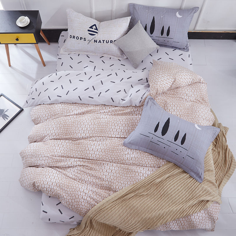 Pure Cotton 4 Piece Bed Linen Set Single Duvet Cover Soft Breathable Bedding Set for Home Use