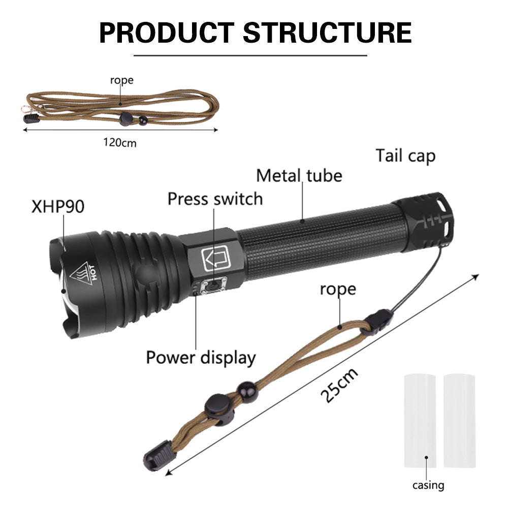 XHP90 LED Torch Lamp USB Rechargeable High Power Flashlight for Outdoor Camping and Emergency Use