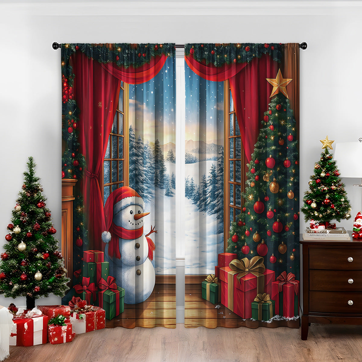 3D Digital Printed Christmas Curtains – Festive Holiday Window Drapes for Home Decor
