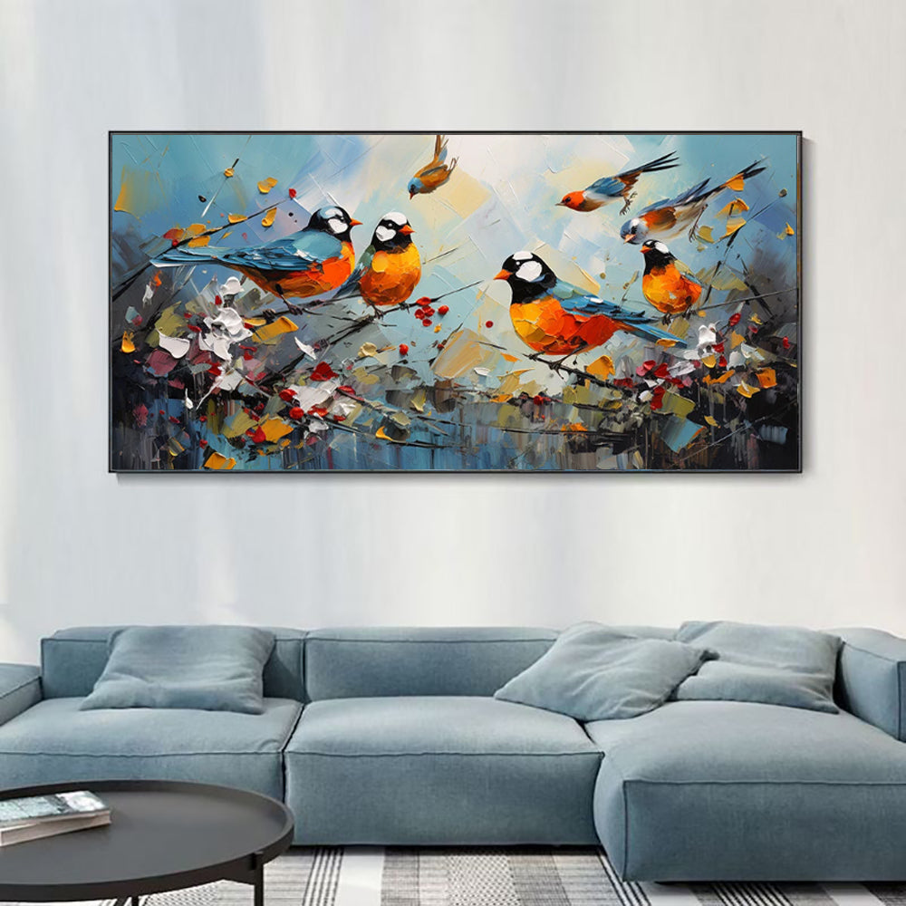 Hand Painted Kawaii Bird Oil Painting on Canvas Modern Abstract Magpie Wall Art for Living Room Home Decor