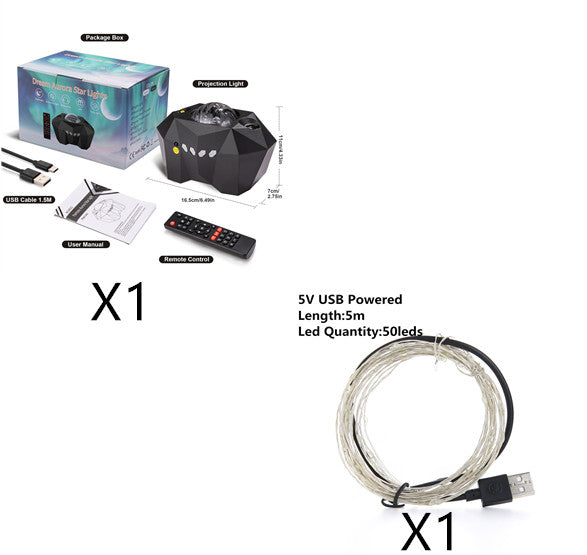 USB Water Pattern Bluetooth Music Ocean Star Projector Lamp LED Night Light for Bedroom Relaxation Decor