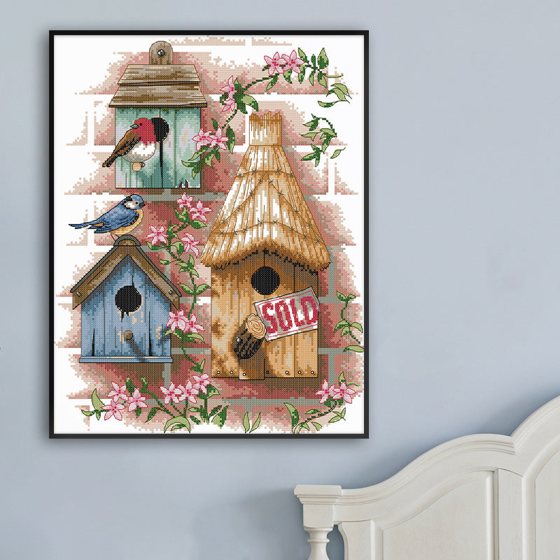Cottage Living Room Cross Stitch Kit – DIY Scenic Home Embroidery Art Set