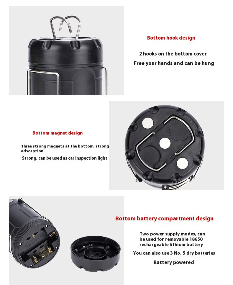 Dual Power Camping Lamp – Outdoor Tent LED Light for Hiking & Emergency Use