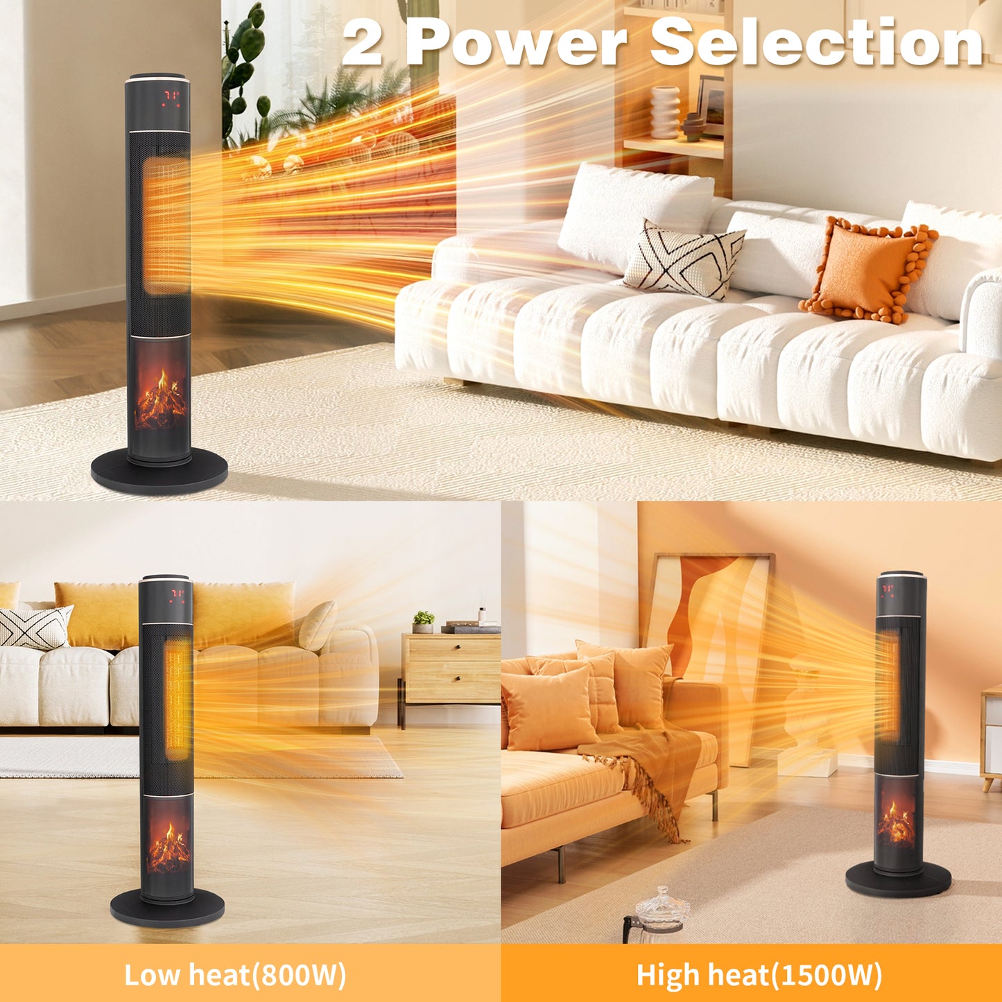 33-Inch Tower Space Heater 1500W Electric Heater with 3D Flame Thermostat Oscillation Timer & Remote for Indoor Home Office