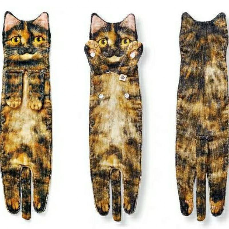 Long Cat Hand Towel Cute Cat Shape Bathroom Kitchen Absorbent Hanging Handkerchief Towel