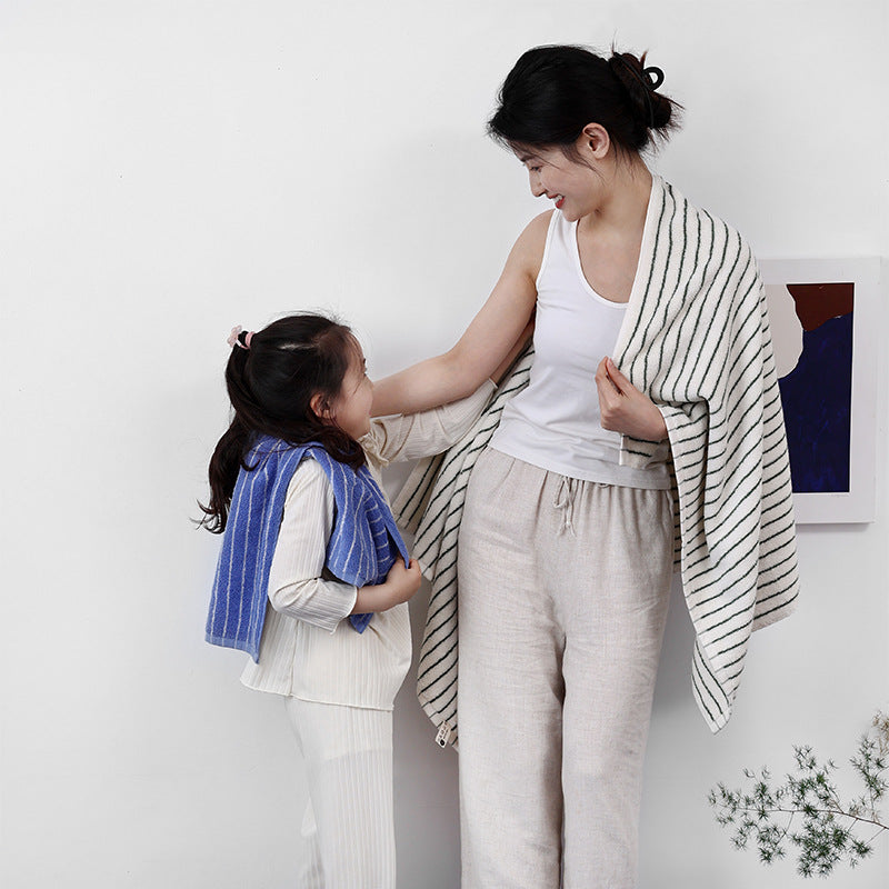 Family Cotton Bath Towels Long Staple Yarn Dyed Rhombus Stripe Soft Absorbent Large Towel