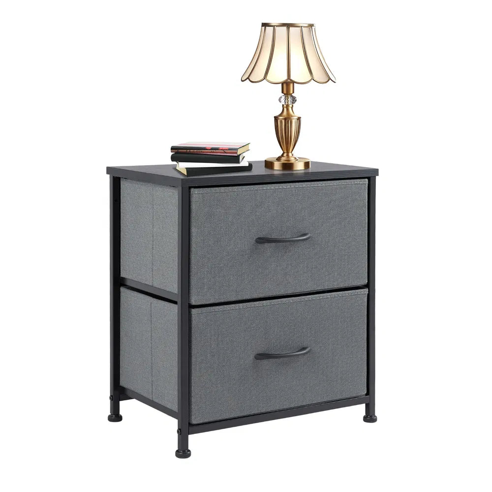 Set of 2 Fabric Drawer Cabinets Living Room Nightstand Storage Chest Closet Clothes Organizer Furniture
