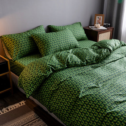 Pure Cotton Fitted Sheet Quilt Cover Bedding Set Soft Breathable Bed Linen Home Textile Set