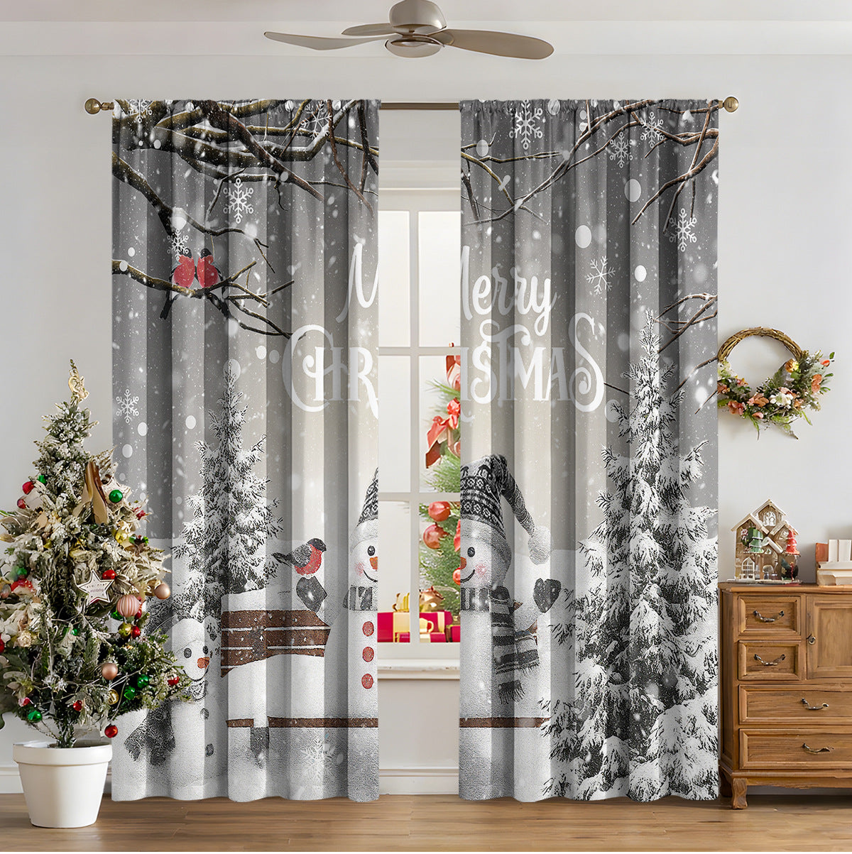 3D Digital Printed Christmas Curtains – Festive Holiday Window Drapes for Home Decor