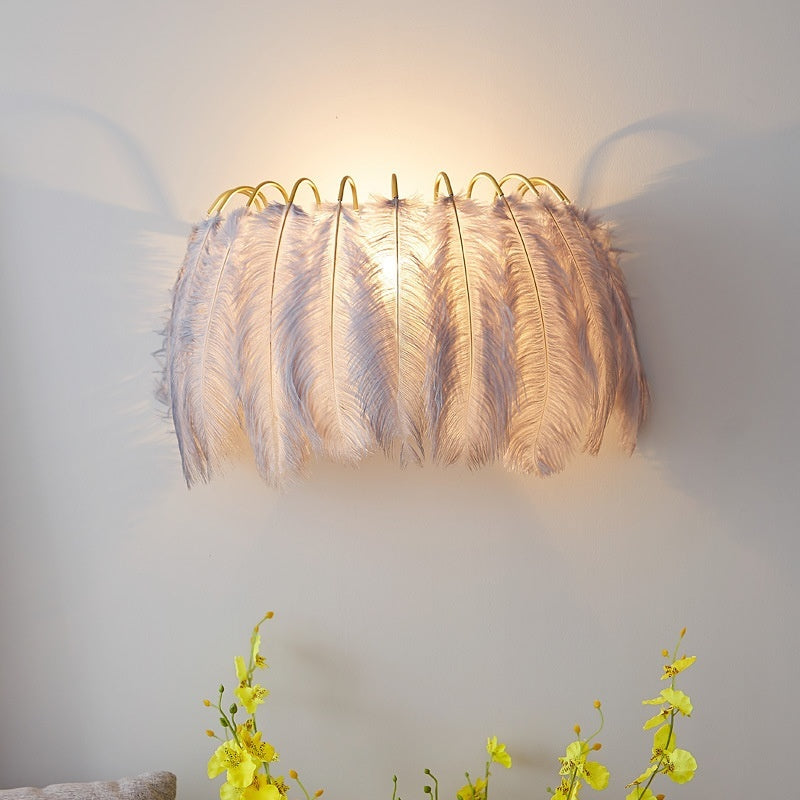 Nordic Feather Wall Lamp Modern Minimalist Bedroom Princess Room Decorative Wall Sconce Light