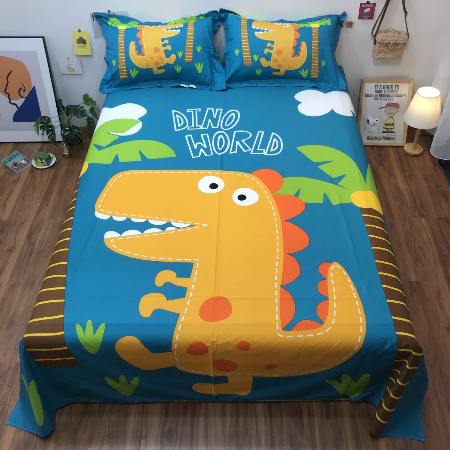 Cotton Cartoon Single Bedding Piece Compatible with Duvet Cover or Bed Sheet Soft Kids Bed Linen