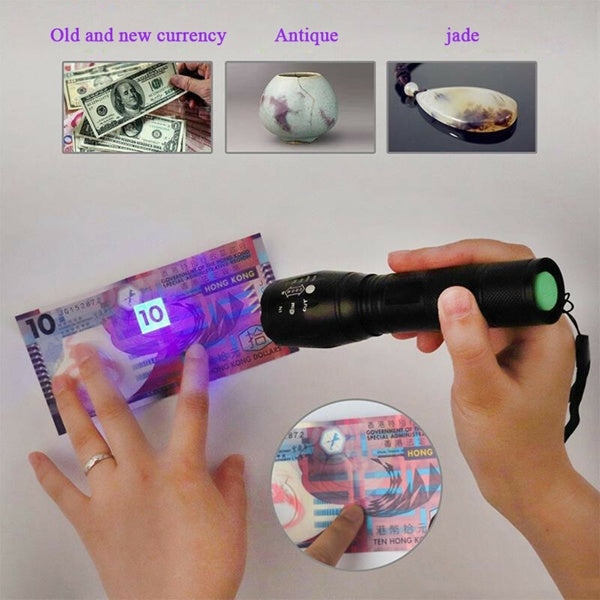 2-in-1 UV & White LED Flashlight – Adjustable Focus Inspection Torch (2-Pack)