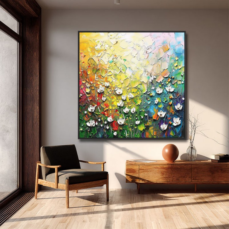 Handmade 3D Palette Knife Flower Oil Painting Abstract Thick Texture Canvas Wall Art Living Room Decor