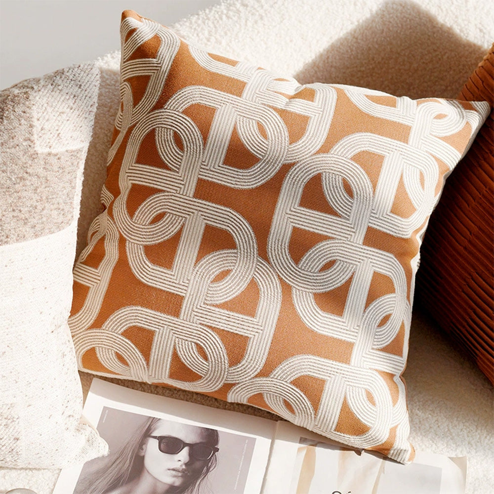 Linen Nordic Style Throw Pillow Covers with Tassel Caramel Color Geometric Retro Texture Cushion Case for Sofa Bedroom Living Room