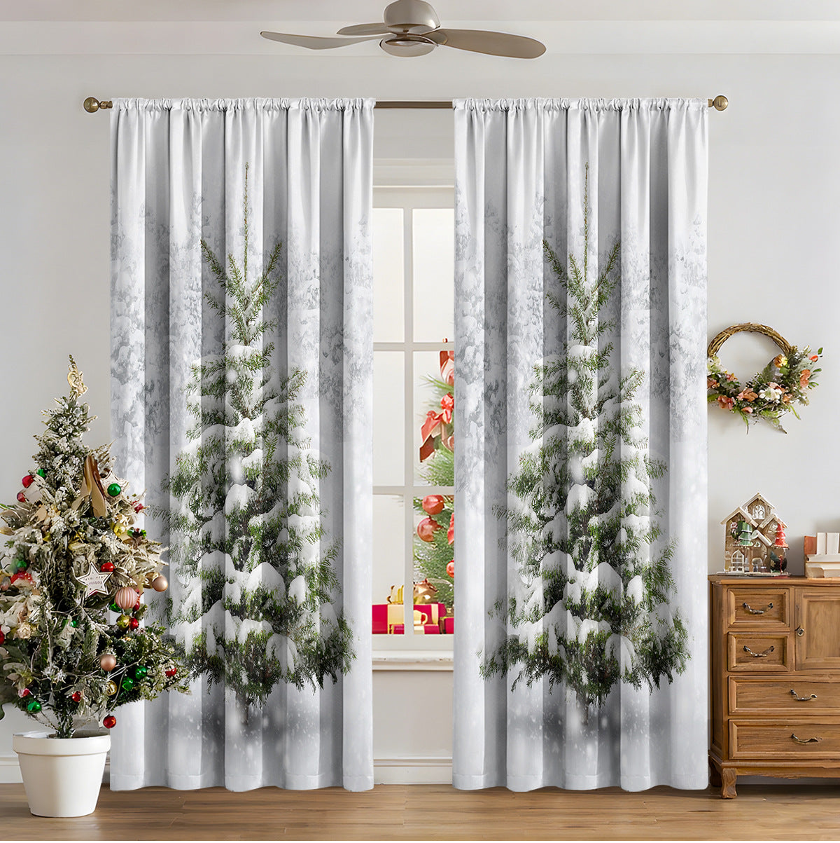 3D Digital Printed Christmas Curtains – Festive Holiday Window Drapes for Home Decor