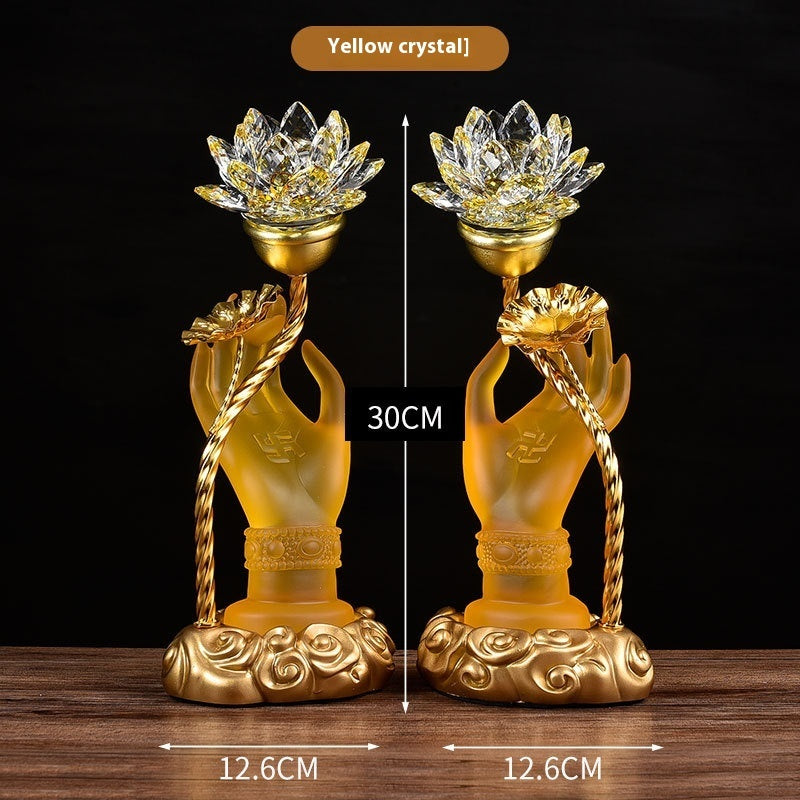 Colorful Crystal Lotus Buddha Hand Plug-in Lamp for Worship & Meditation