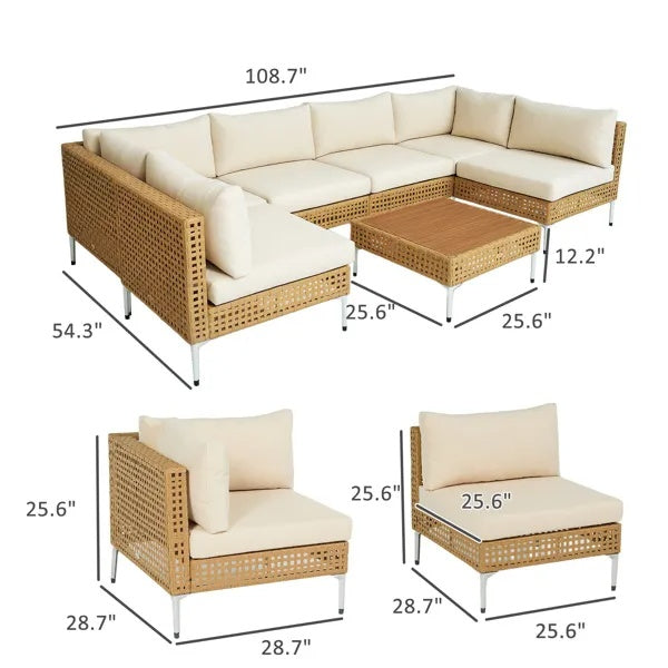 Outdoor Patio Furniture Set Garden Sofa Table Set Weather Resistant Rattan Seating for Backyard Balcony