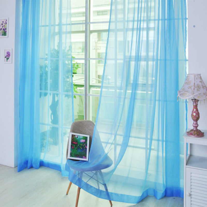 Solid Color Glass Mesh Curtains Transparent Ready Made Punch Free Lightweight Window Sheer Drapes