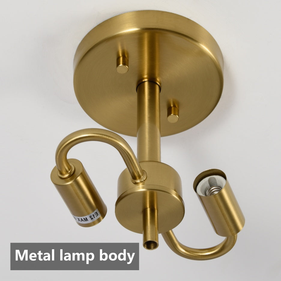 16.5 Inch Glass Semi Flush Mount Ceiling Light Fixture Modern Gold 2-Light Bedroom Bathroom Kitchen Hallway Ceiling Lamp