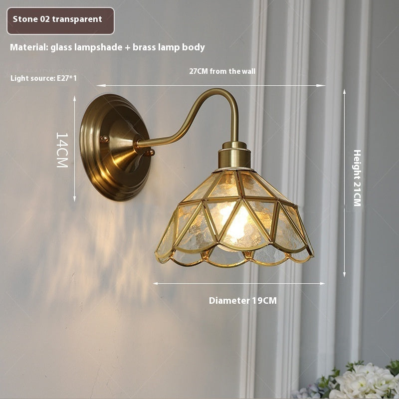Retro Brass Glass Wall Lamp Creative Bedroom Bedside Wall Sconce Vintage Home Lighting