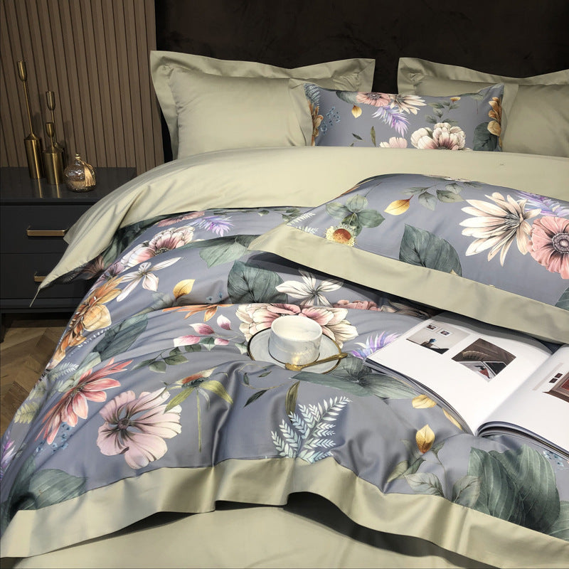 Four Piece Digital Printing Long Staple Cotton Bedding Set Soft Breathable Duvet Cover Bed Sheet Pillowcase Set