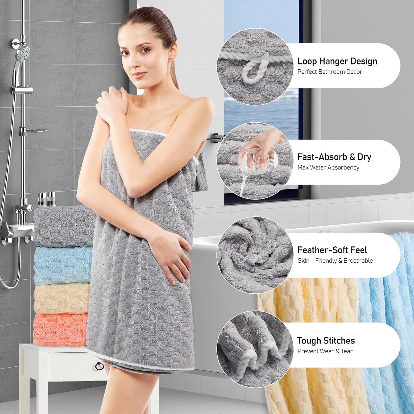 Luxury Microfiber Bath Towels 4 Pack Ultra Absorbent Quick Dry Spa Gym Travel Soft Bath Sheet Set