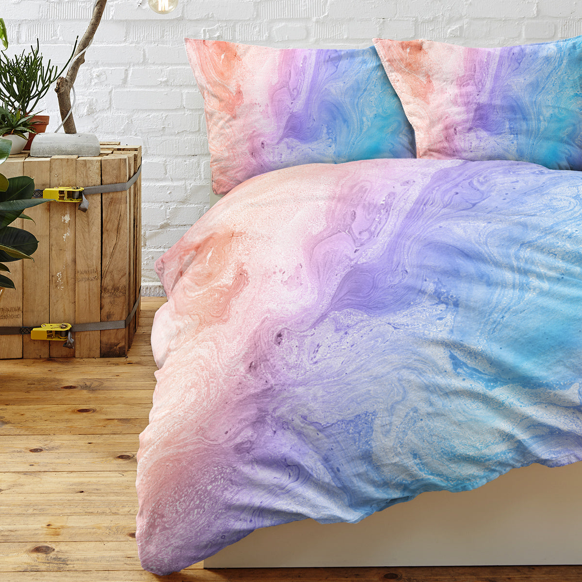Girly Rainbow Glitter Ombre Duvet Cover Bedding Set 3 Pcs Chic Pastel Purple Blue Green Bedspread with 2 Pillow Shams