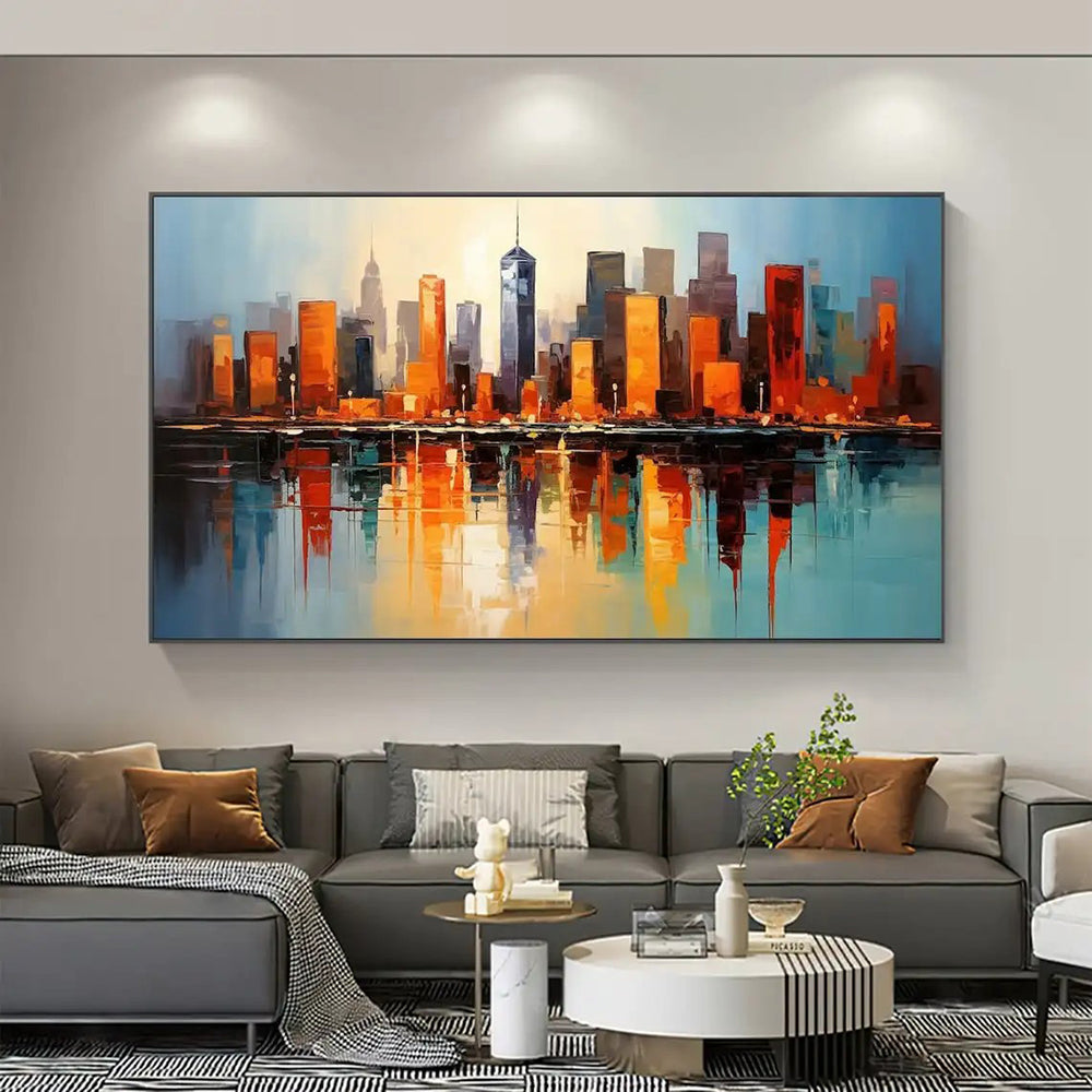 Handmade Urban Street Scene Oil Painting on Canvas Modern Abstract Architectural Wall Art for Home Decor Frameless Unstretched