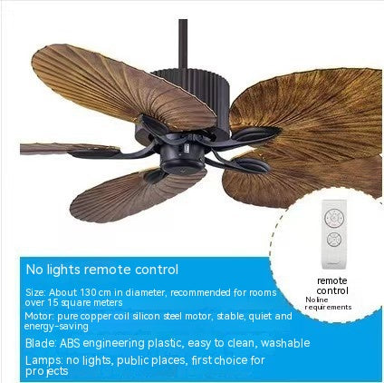 Retro Ceiling Fan Light Southeast Asia Style Frequency Conversion Silent Home Living Room Dining Room Ceiling Lamp