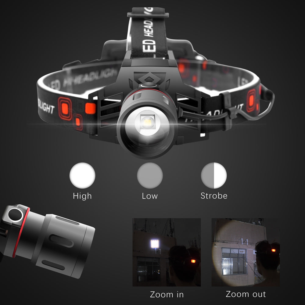 T6 Zoom Headlight White Green Red Light Multi-Mode LED Outdoor Camping Headlamp