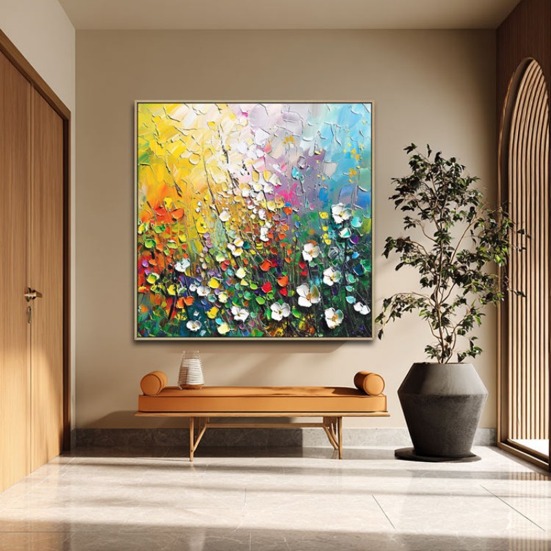 Handmade 3D Palette Knife Flower Oil Painting Abstract Thick Texture Canvas Wall Art Living Room Decor