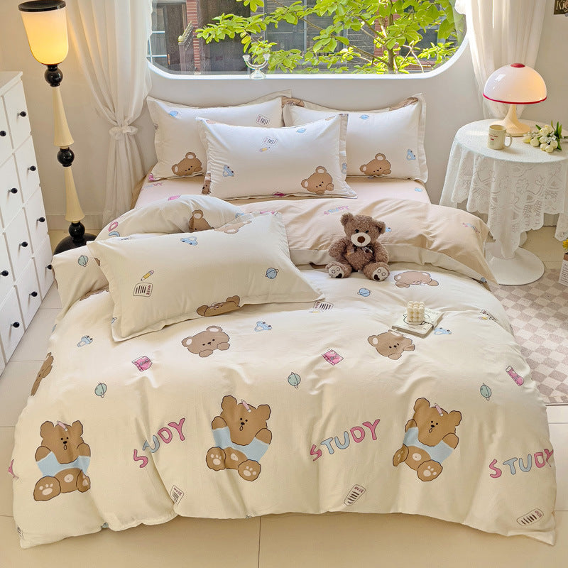 Cartoon Duvet Cover Bedding Set Cute Quilt Cover Bed Sheet Soft Kids Home Textile Set