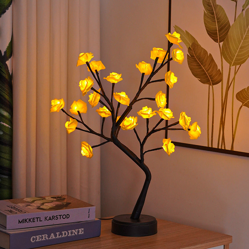 Flower Tree Rose Table Lamp Fairy LED Desk Night Light USB Powered Romantic Wedding & Valentine Decoration Gift